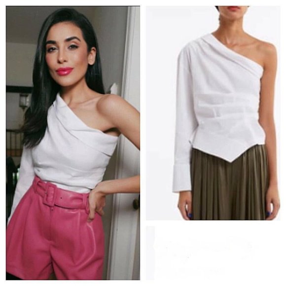 zara white one shoulder shirt